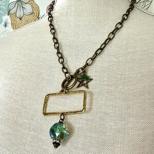Artisan Gold and Green Charm Necklace